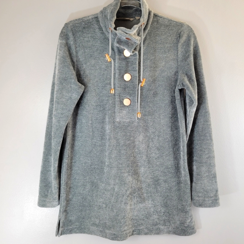 SOFT SURROUNDINGS St. Germaine grey chenille velour funnel neck tunic sweater